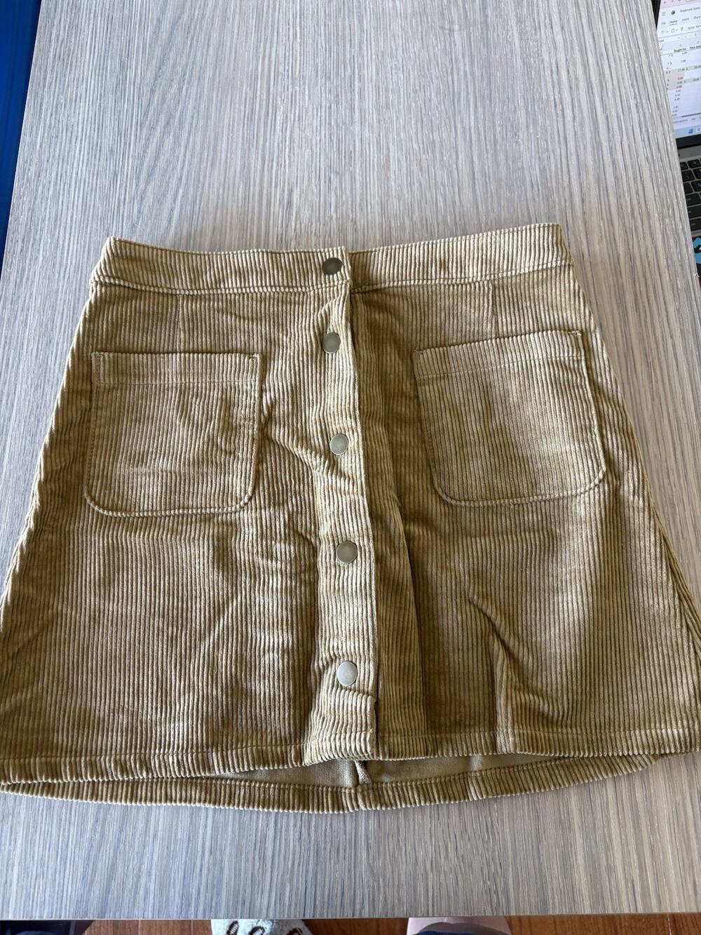 Arizona Jean Co Womens 9 Khaki Corduroy Mini Skirt Snap Front NWT MSRP $39